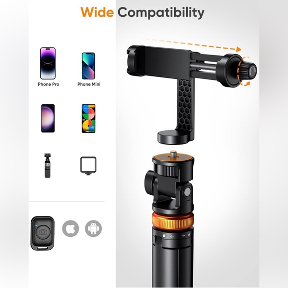 Newest iPhone Tripod Stand, EUCOS 62" Phone Tripod&Selfie Stick with Remote - Picture 2 of 4